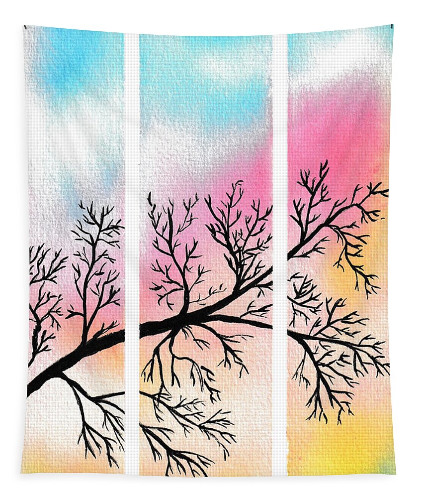 Branch Tapestry featuring the painting Branch in faded sky by Paola Baroni
