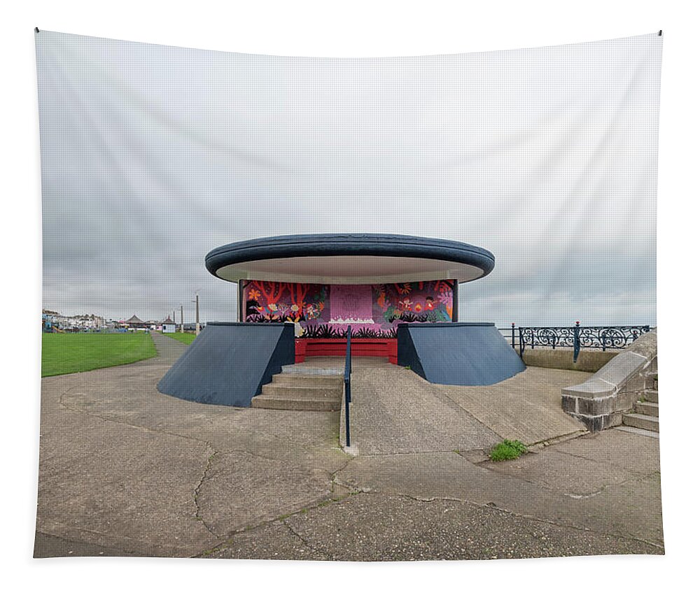 New Topographics Tapestry featuring the photograph Bray Seaside Shelter by Stuart Allen