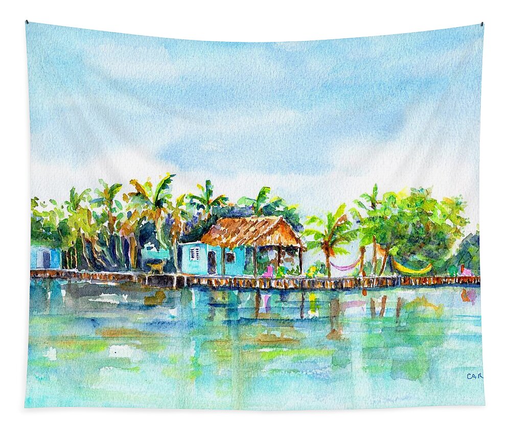 Belize Tapestry featuring the painting Bread and Butter Caye Belize by Carlin Blahnik CarlinArtWatercolor