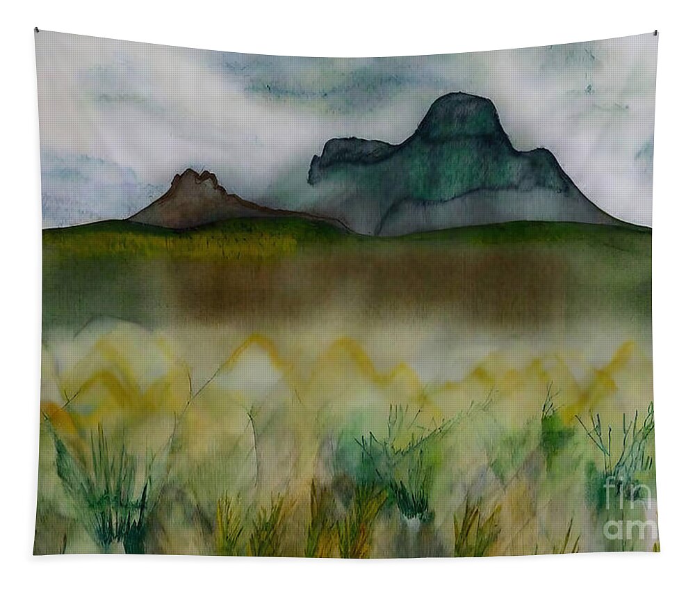 Mountain Tapestry featuring the painting Brecon Beacon Painting mountain cloudscape wild awe majesty wale by N Akkash