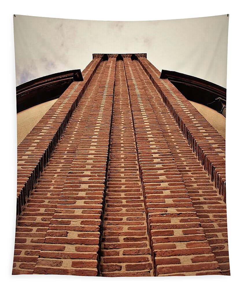 Brick Chimney Sky Tapestry featuring the photograph Brick Chimney by John Linnemeyer
