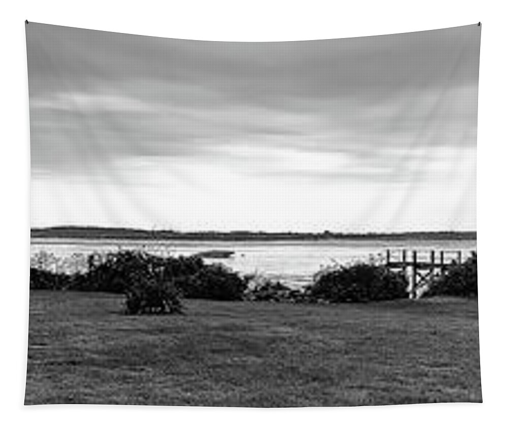 Newport Tapestry featuring the photograph Bridge On The Bay in BW by Jim Feldman