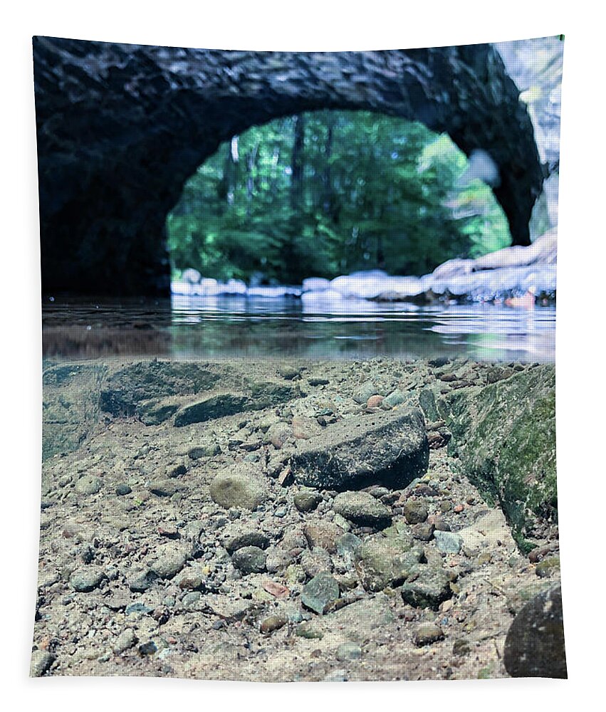 Water Tapestry featuring the photograph Bridge Over The River in the Forest by Amelia Pearn