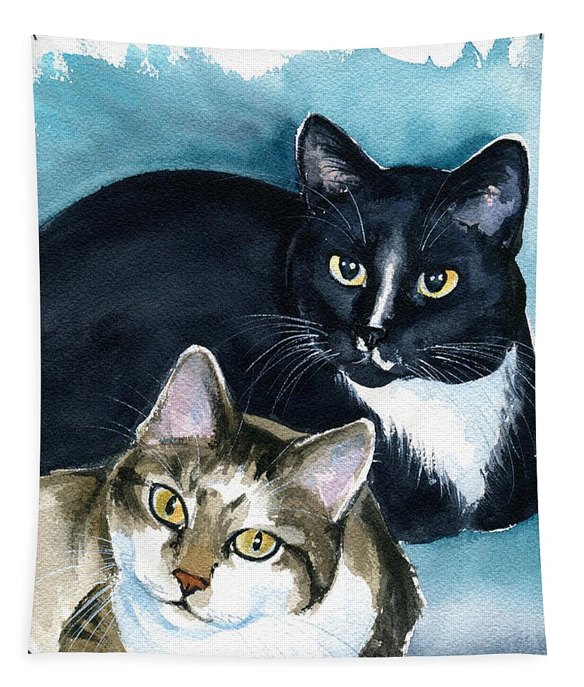 Cat Tapestry featuring the painting Briggs and Stratton - Cat Painting by Dora Hathazi Mendes