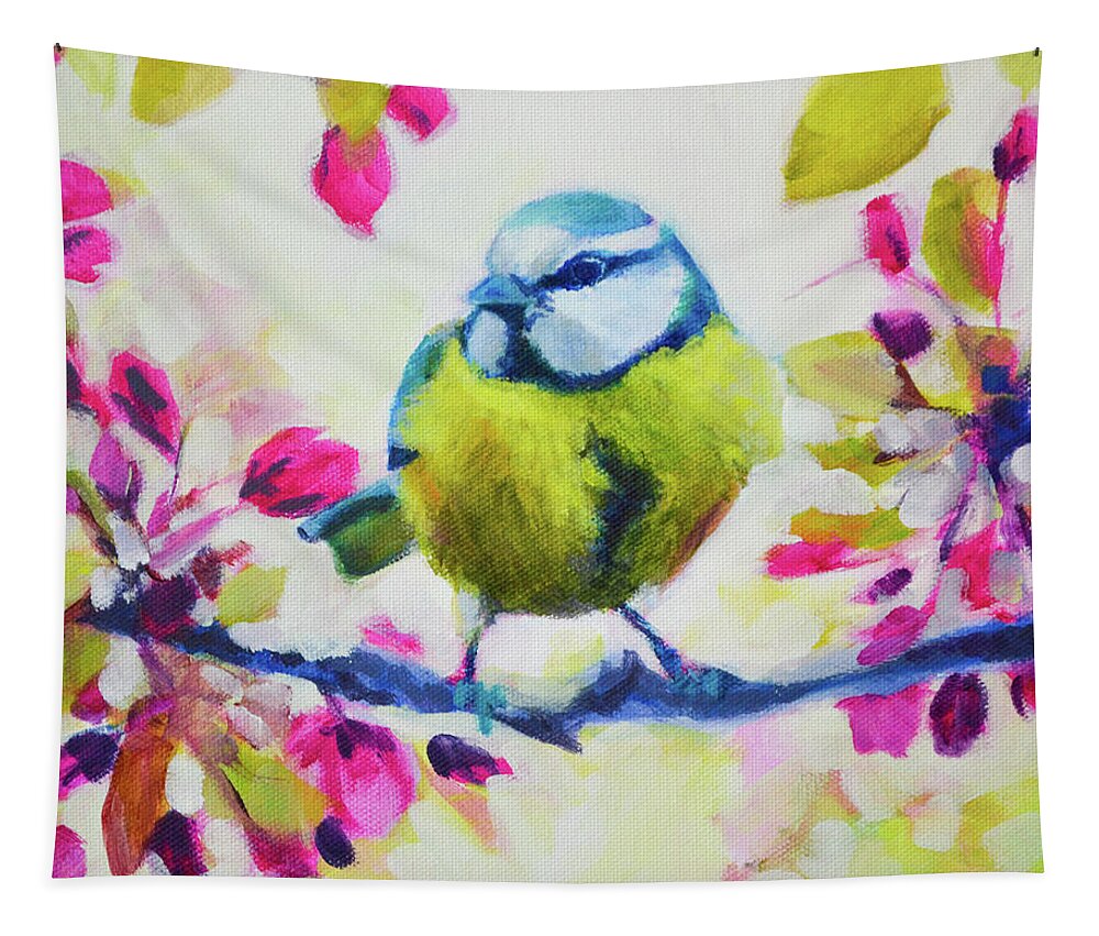 Birds Tapestry featuring the painting Bright Little Bird by Amanda Schwabe
