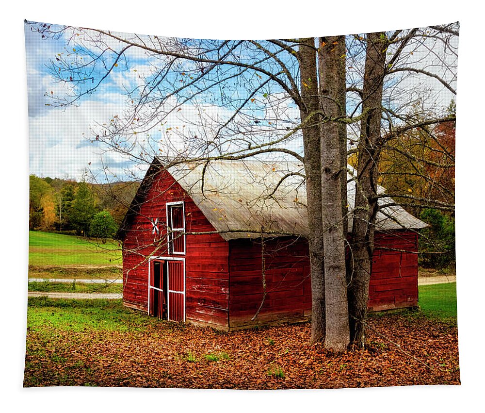 Barns Tapestry featuring the photograph Bright Red Painted Barn by Debra and Dave Vanderlaan