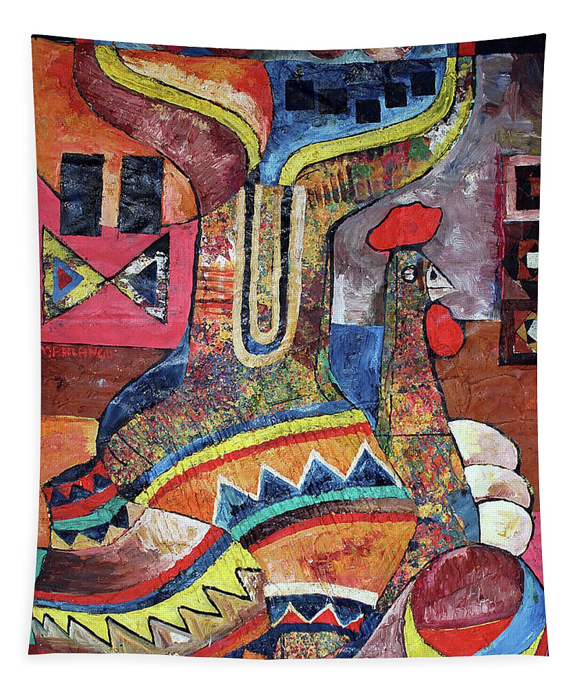  Tapestry featuring the painting Bright Sunny Day by Speelman Mahlangu