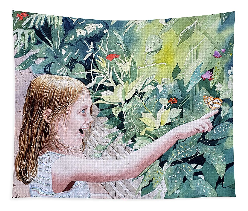 Child Tapestry featuring the painting Brittani and the Butterfly by Jim Gerkin