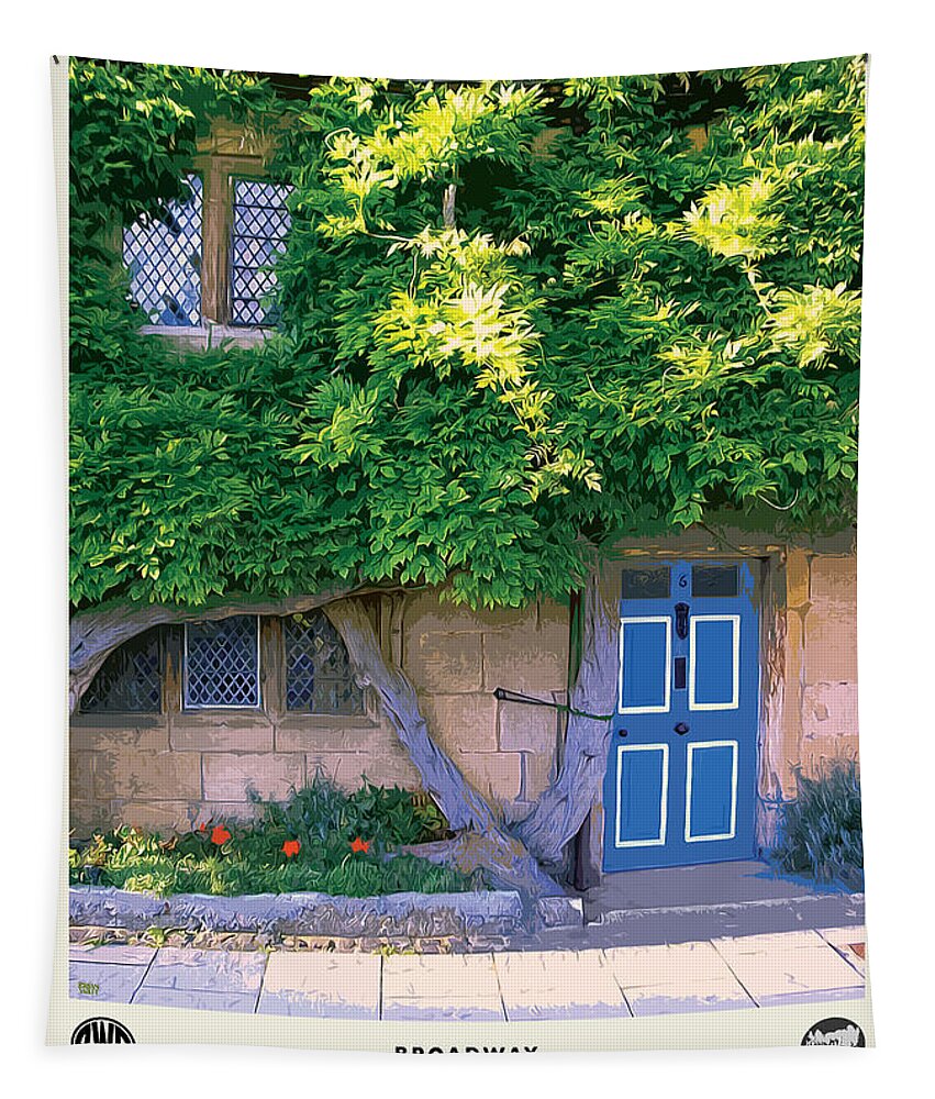 Cotswolds Tapestry featuring the photograph Broadway Blue Door Cream Railway Poster by Brian Watt