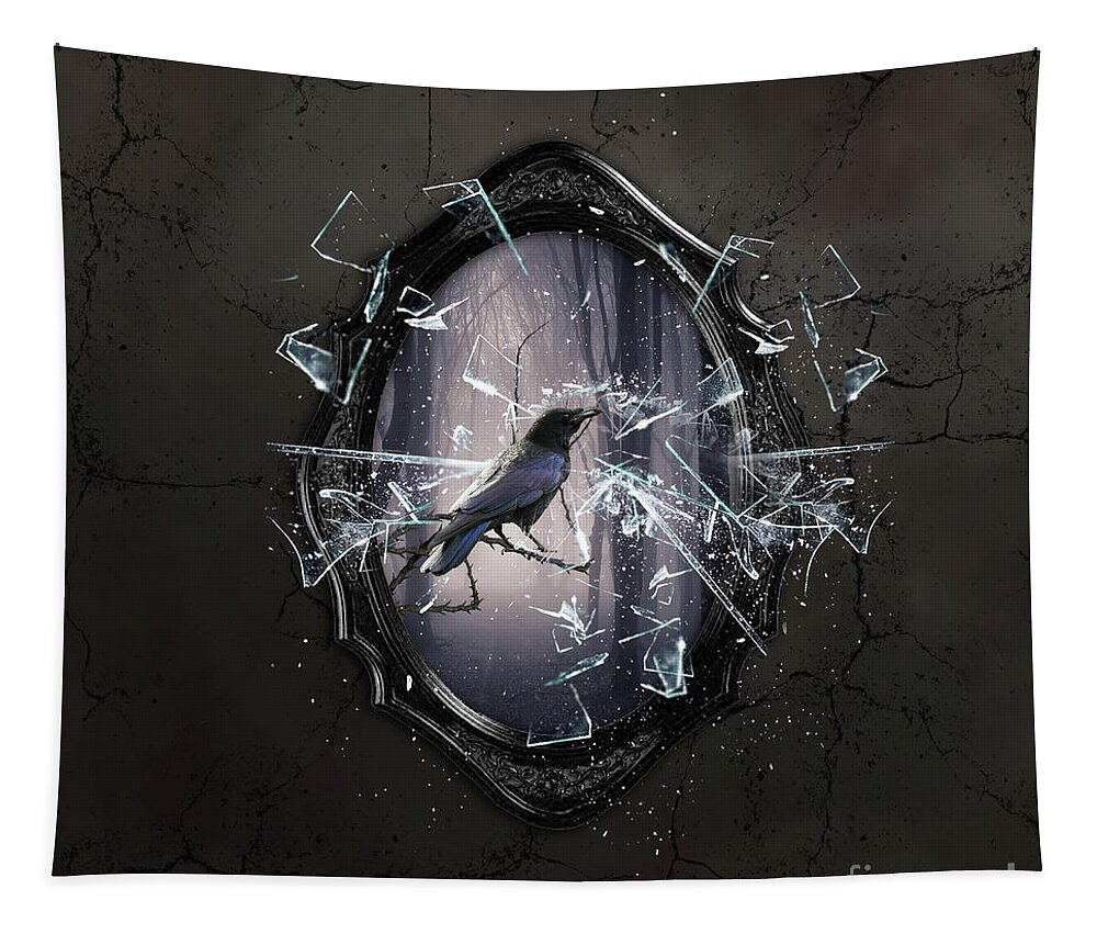 Crow Tapestry featuring the digital art Broken Crow by Jim Hatch
