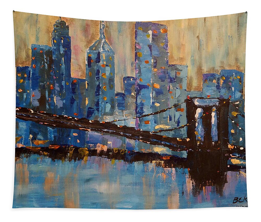 New York Tapestry featuring the painting Brooklyn Bridge by Brent Knippel