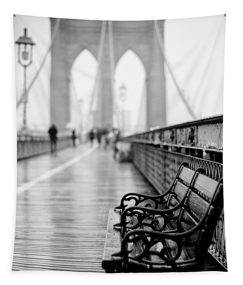  Tapestry featuring the photograph Brooklyn Bridge in Rain by Randy Lemoine