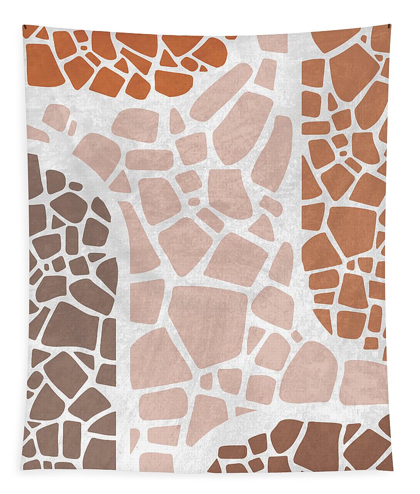 Mosaic Tapestry featuring the mixed media Brown Mosaic Art Print - Modern, Contemporary Abstract by Studio Grafiikka