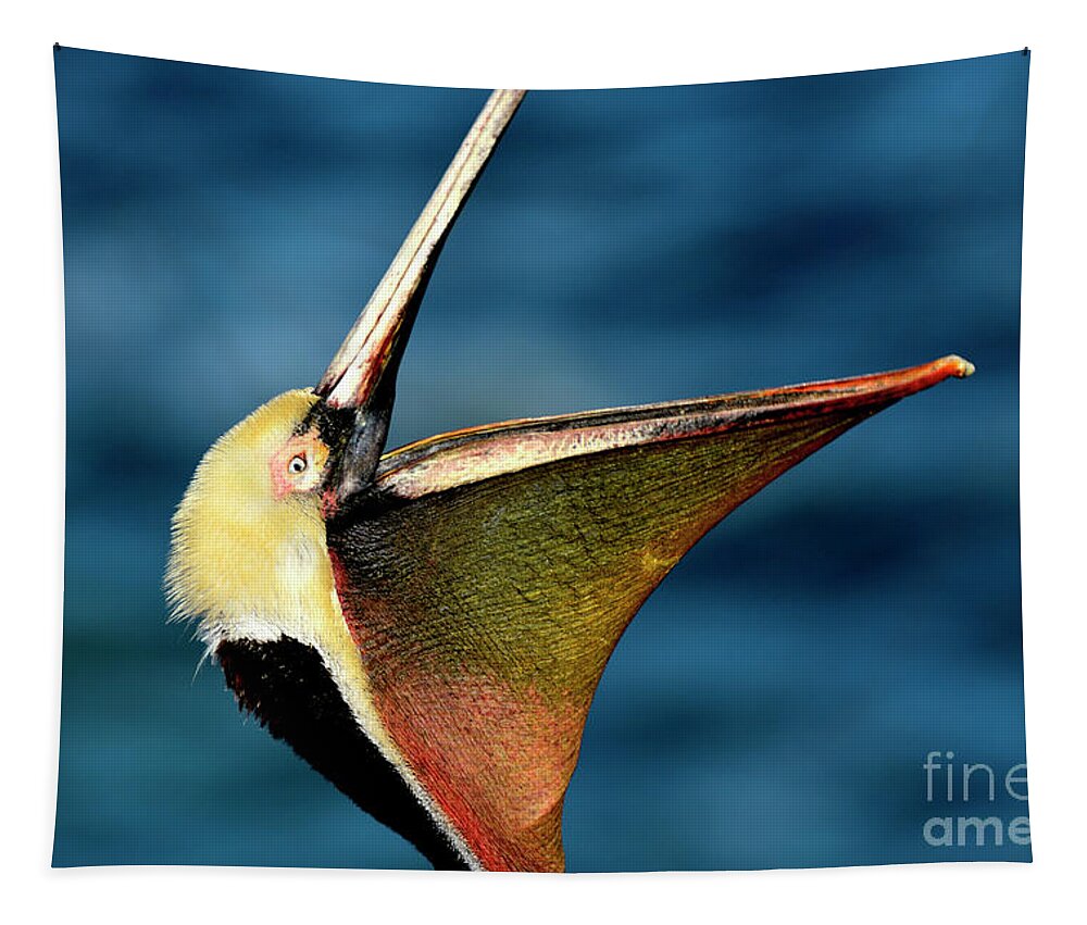 Birds Tapestry featuring the photograph Brown Pelican Head Throw 2021 by John F Tsumas