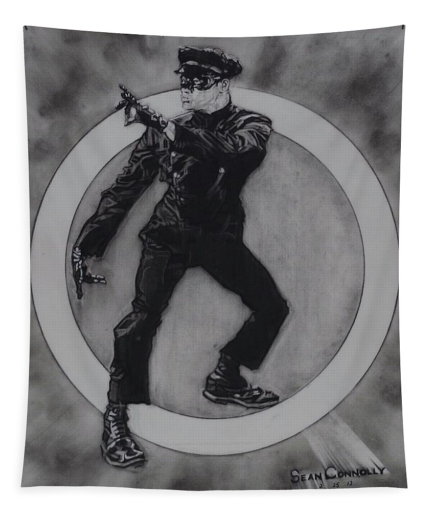 Charcoal Pencil Tapestry featuring the drawing Bruce Lee - Kato - 3 by Sean Connolly