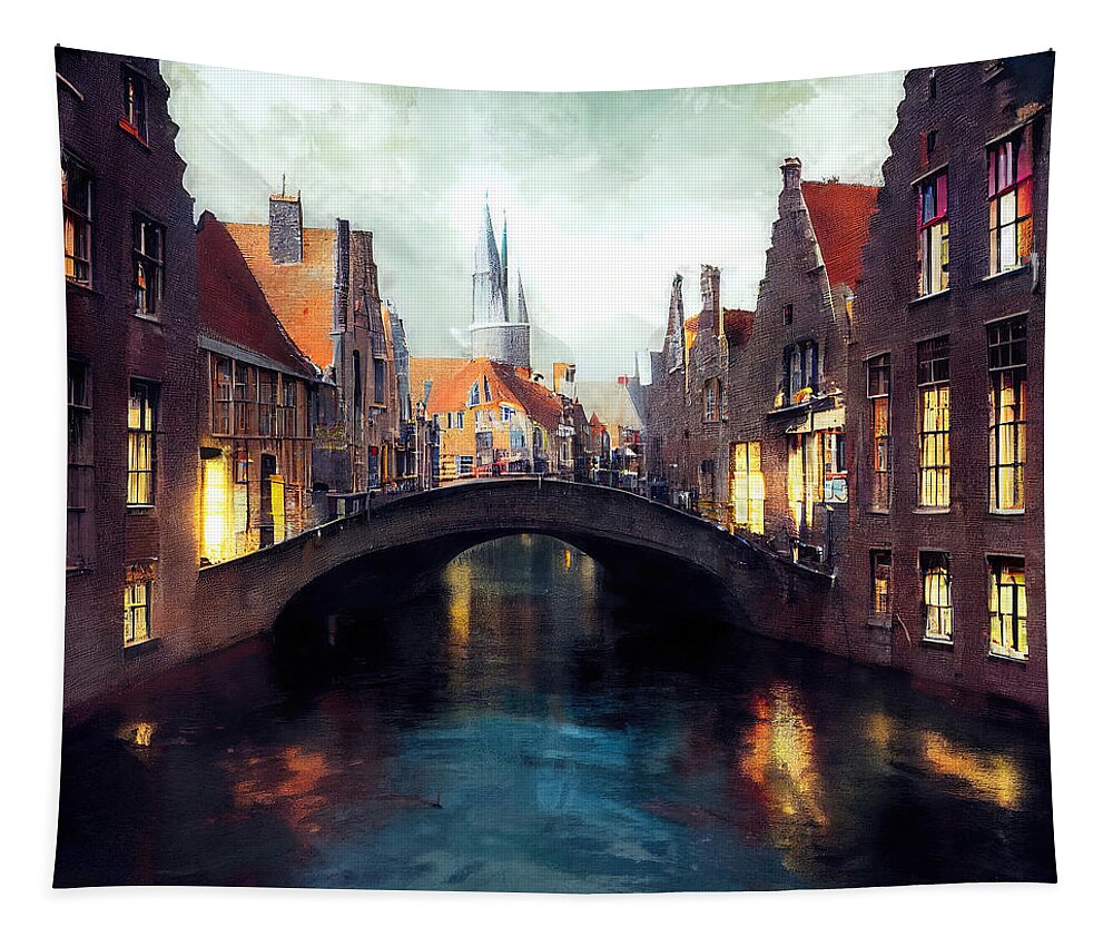 Belgium Tapestry featuring the painting Bruges, Belgium - 16 by AM FineArtPrints