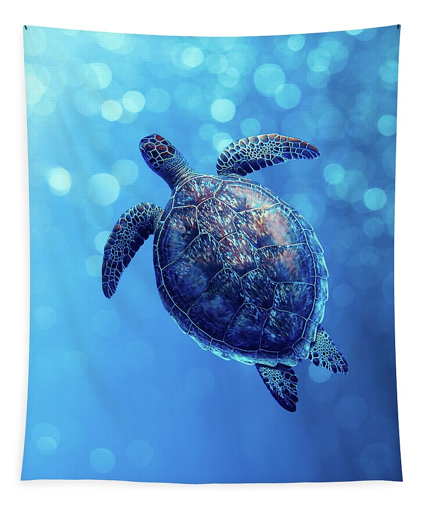 Animal Tapestry featuring the photograph Bubbly Blue Sea Turtle by Laura Fasulo