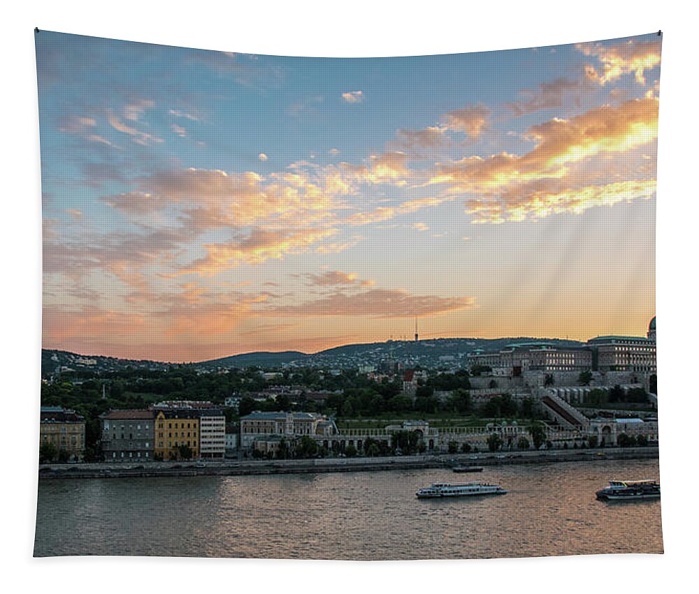 Budapest Tapestry featuring the photograph Budapest Sunset over the Danube by Matthew DeGrushe