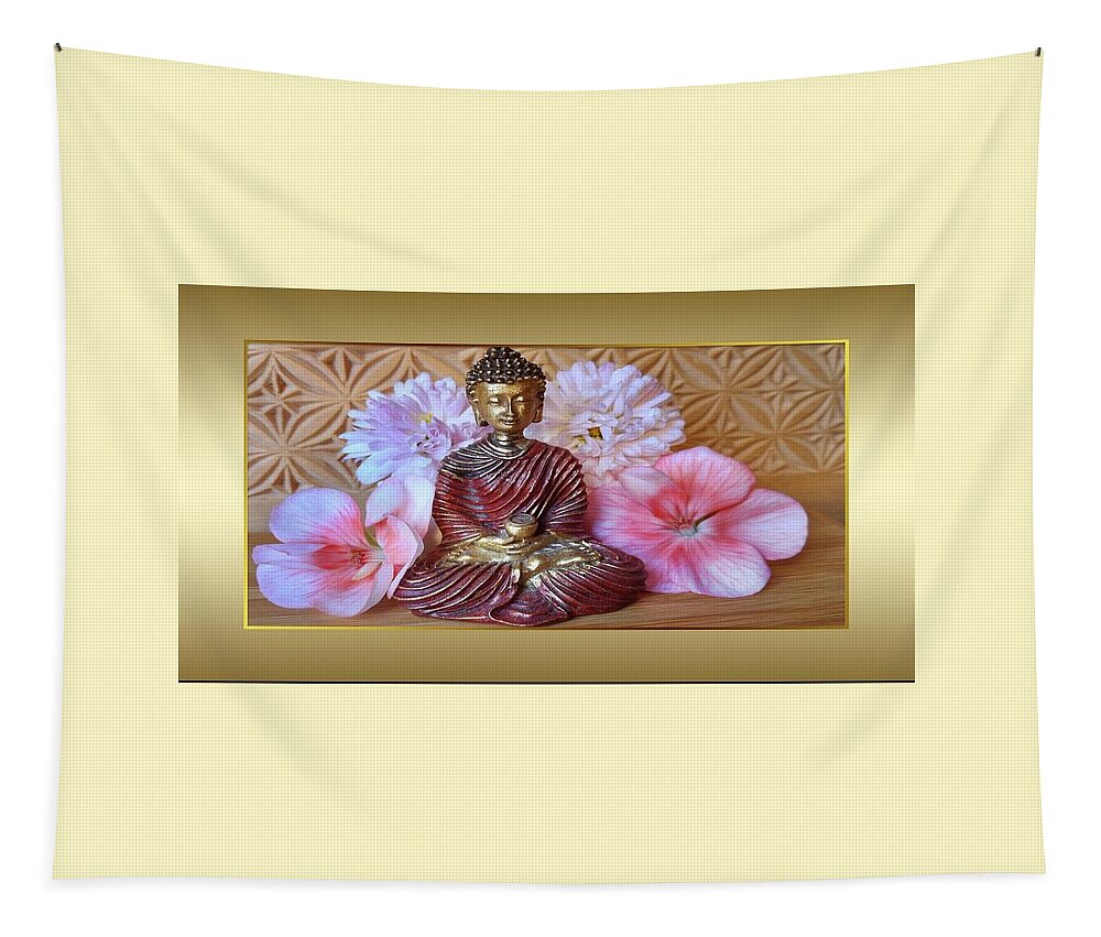 Buddha Tapestry featuring the photograph Buddha and Flowers by Nancy Ayanna Wyatt