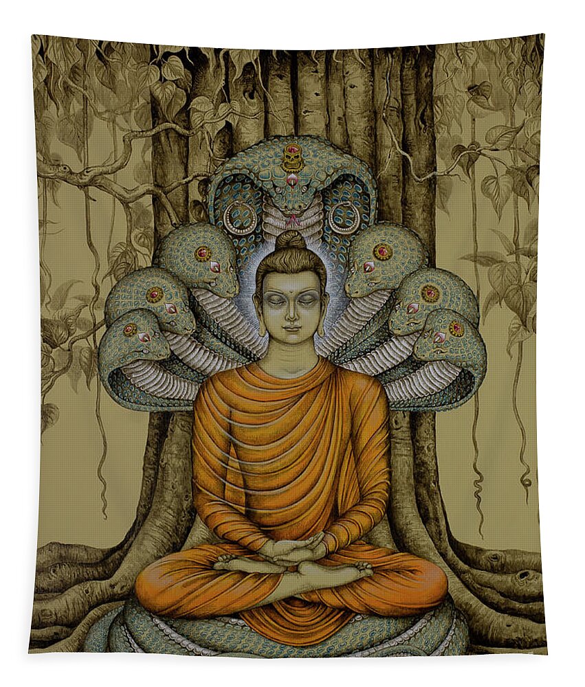 Buddha Tapestry featuring the painting Buddha avatar by Vrindavan Das