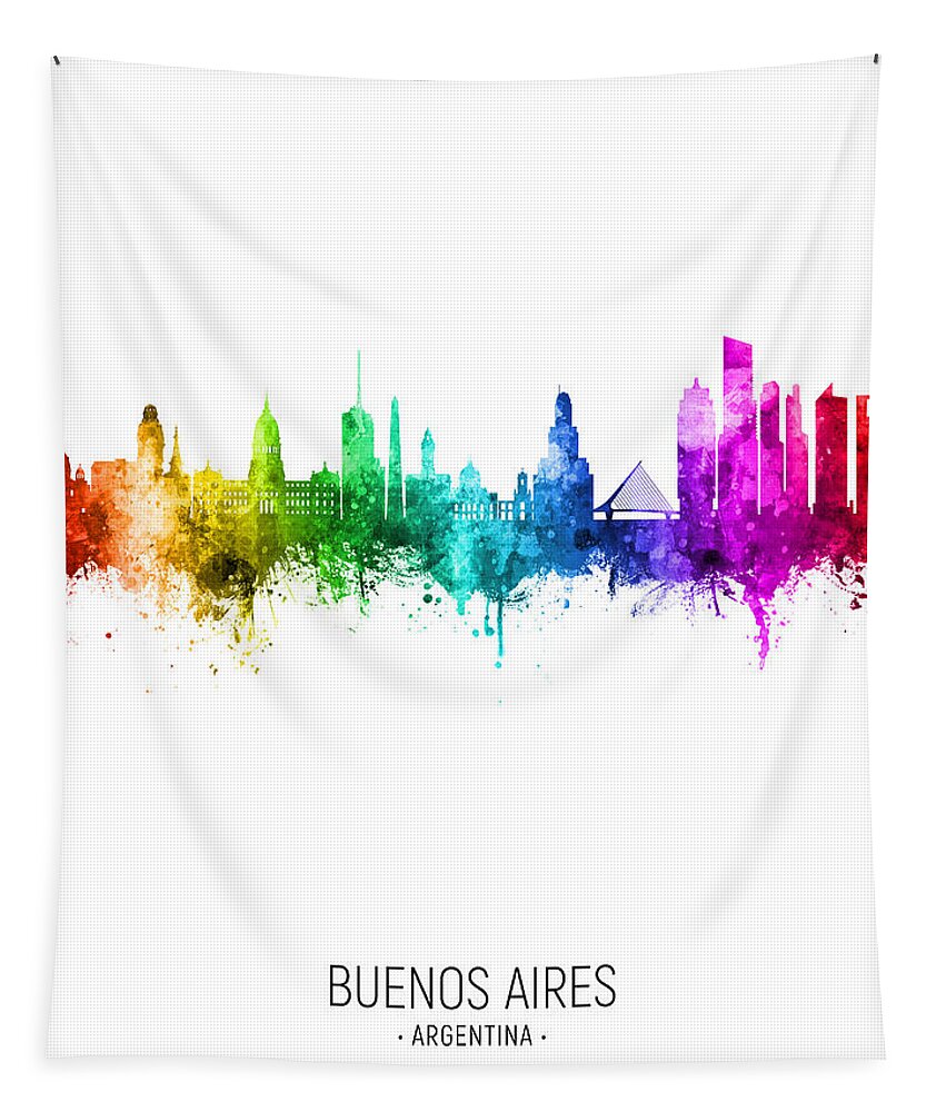 Buenos Aires Tapestry featuring the digital art Buenos Aires Argentina Skyline #94 by Michael Tompsett