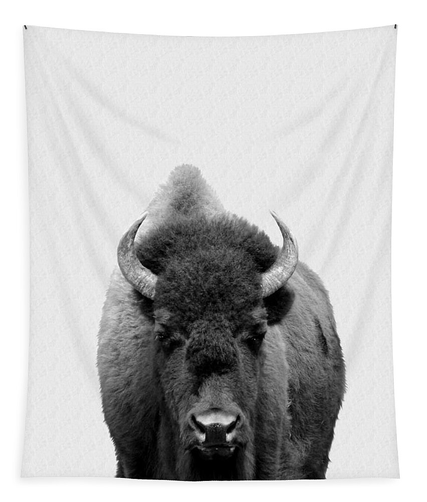 Buffalo Tapestry featuring the photograph Buffalo Photo 135 black and white by Lucie Dumas
