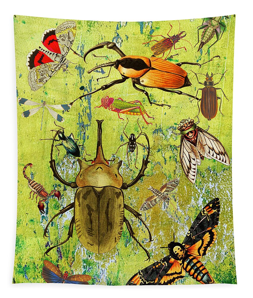 Beetles Tapestry featuring the mixed media Bug Fiesta by Lorena Cassady