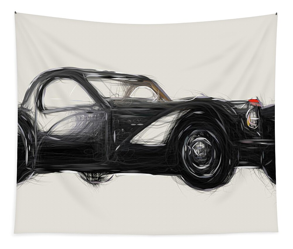 Bugatti Tapestry featuring the digital art Bugatti Type 57S Coupe Drawing by CarsToon Concept