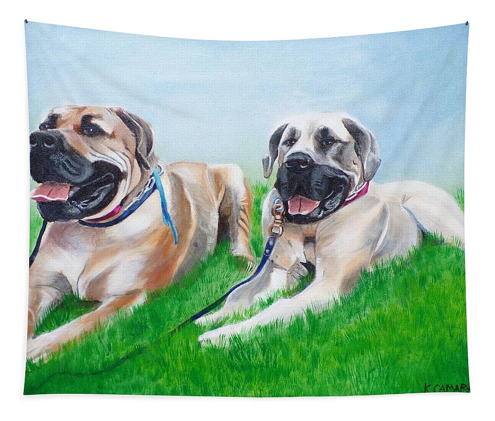 Pets Tapestry featuring the painting Bull Mastiffs by Kathie Camara
