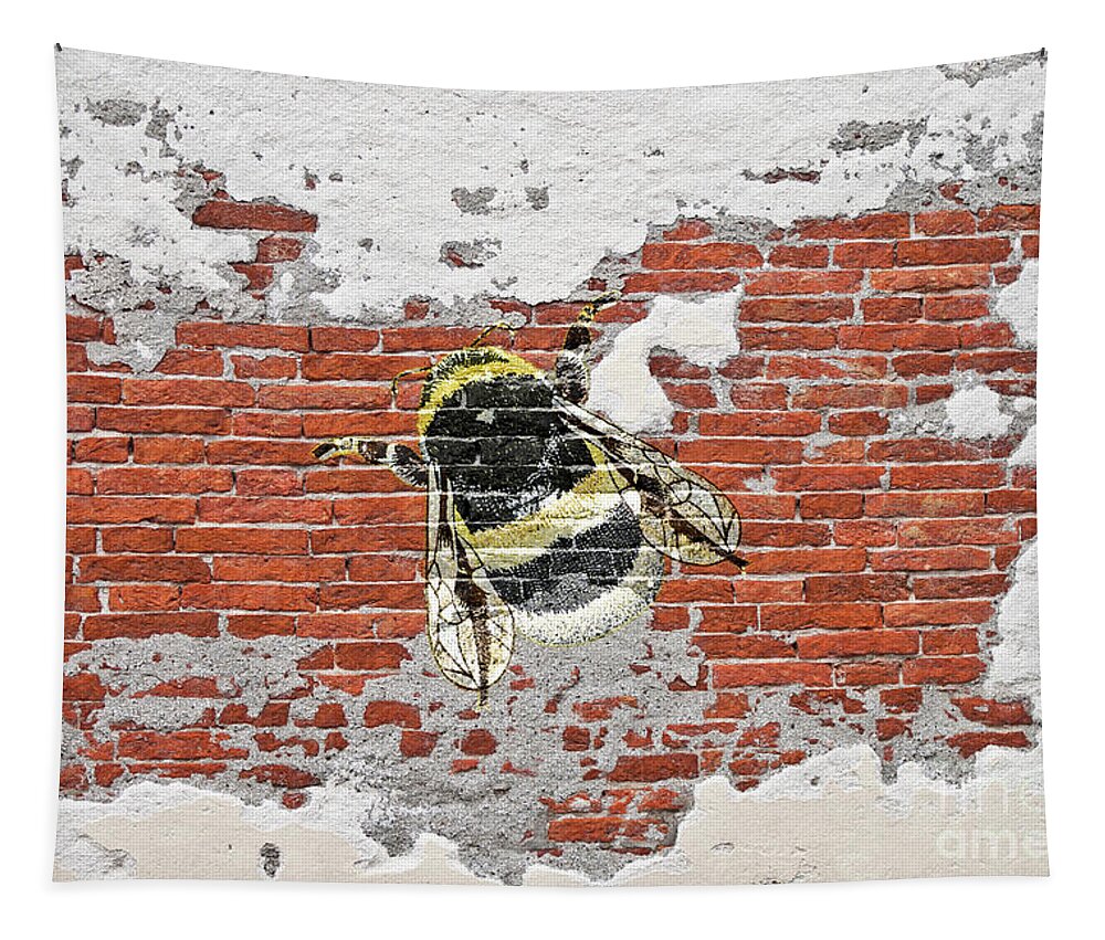 Bee Tapestry featuring the photograph Bumblebee on brick wall by Pics By Tony