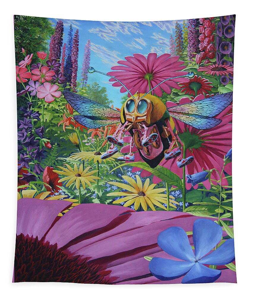 Bumblebee Tapestry featuring the painting Bumblehover by Michael Goguen