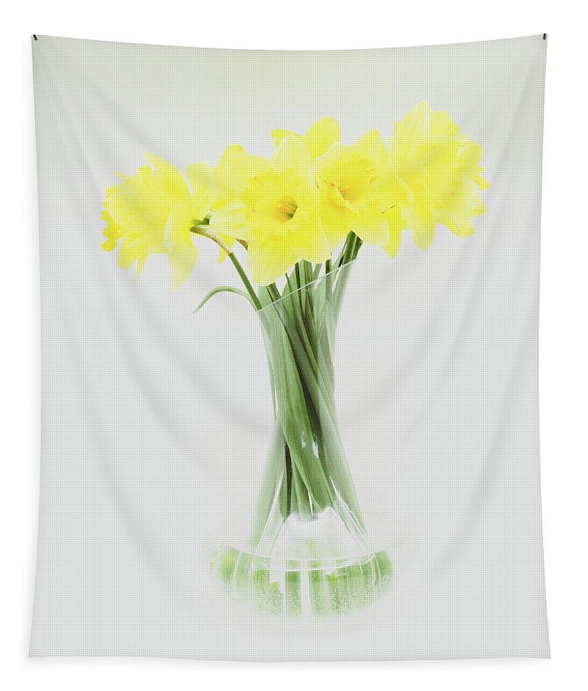 Daffodil Tapestry featuring the photograph Bunch of daffodils in glass vase by Viktor Wallon-Hars