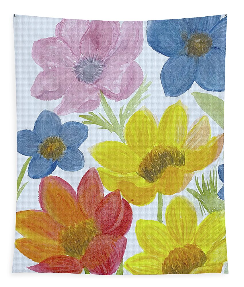 Flowers Tapestry featuring the painting Bunch of Flowers by Lisa Neuman