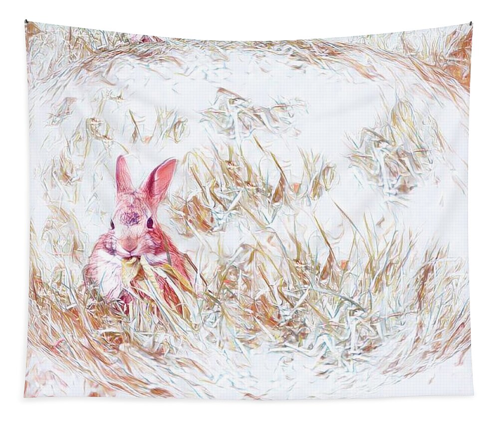 Rabbit Tapestry featuring the photograph Bunny Eating White by Diane Lindon Coy