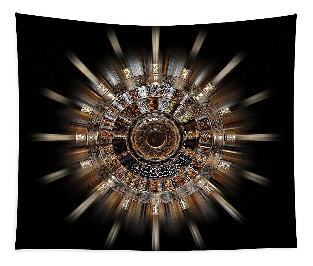 Star Tapestry featuring the digital art Burlwood Ships Wheel Zoom Star by David Manlove
