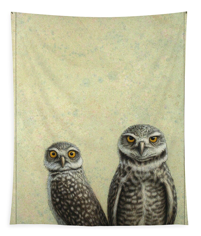 Owls Tapestry featuring the painting Burrowing Owls by James W Johnson