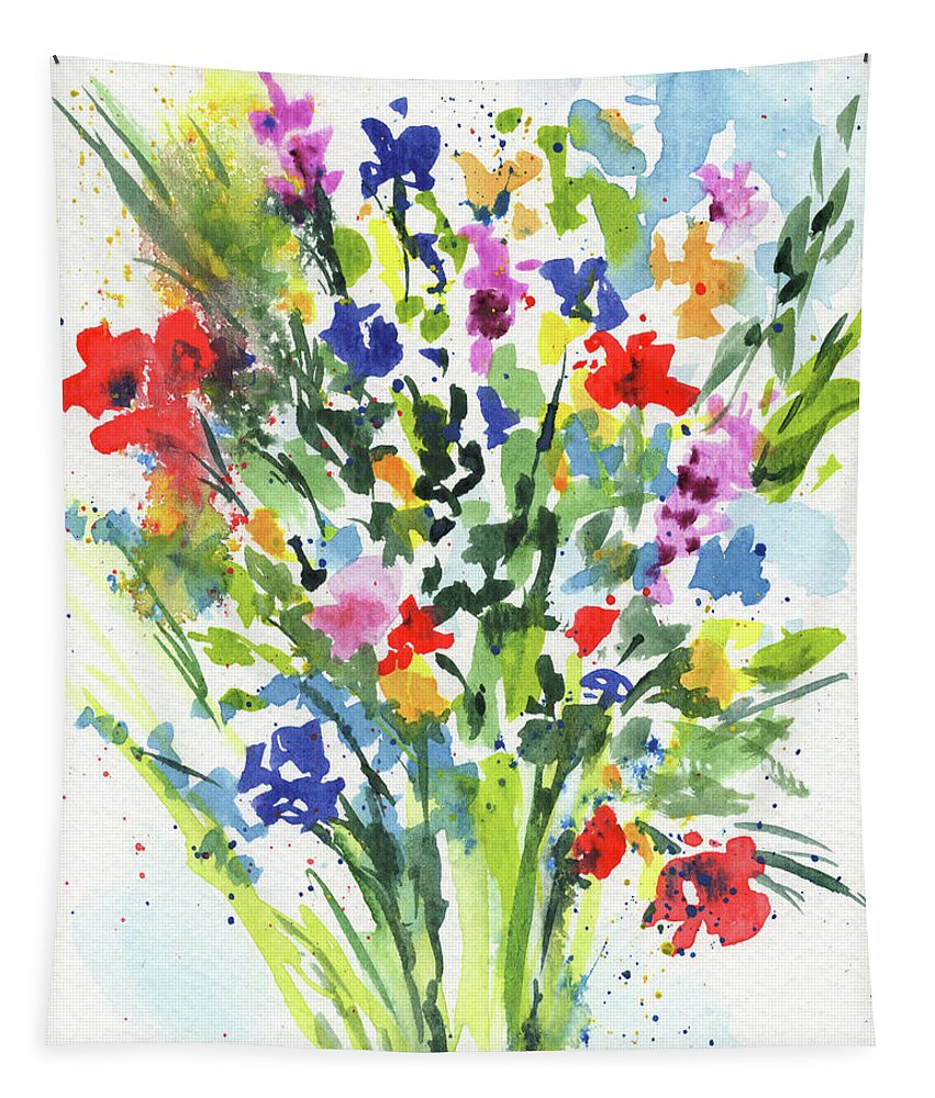 Abstract Flowers Tapestry featuring the painting Burst Of Color Abstract Flowers Multicolor Watercolor Splash II by Irina Sztukowski