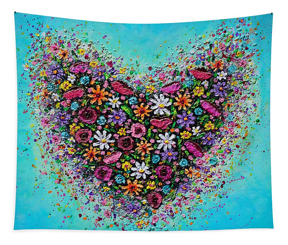 Heart Tapestry featuring the painting Bursting with Love by Amanda Dagg