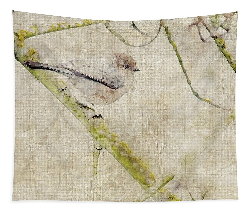  Tapestry featuring the photograph Bushtit in Tree Watercolor by Rebecca Cozart