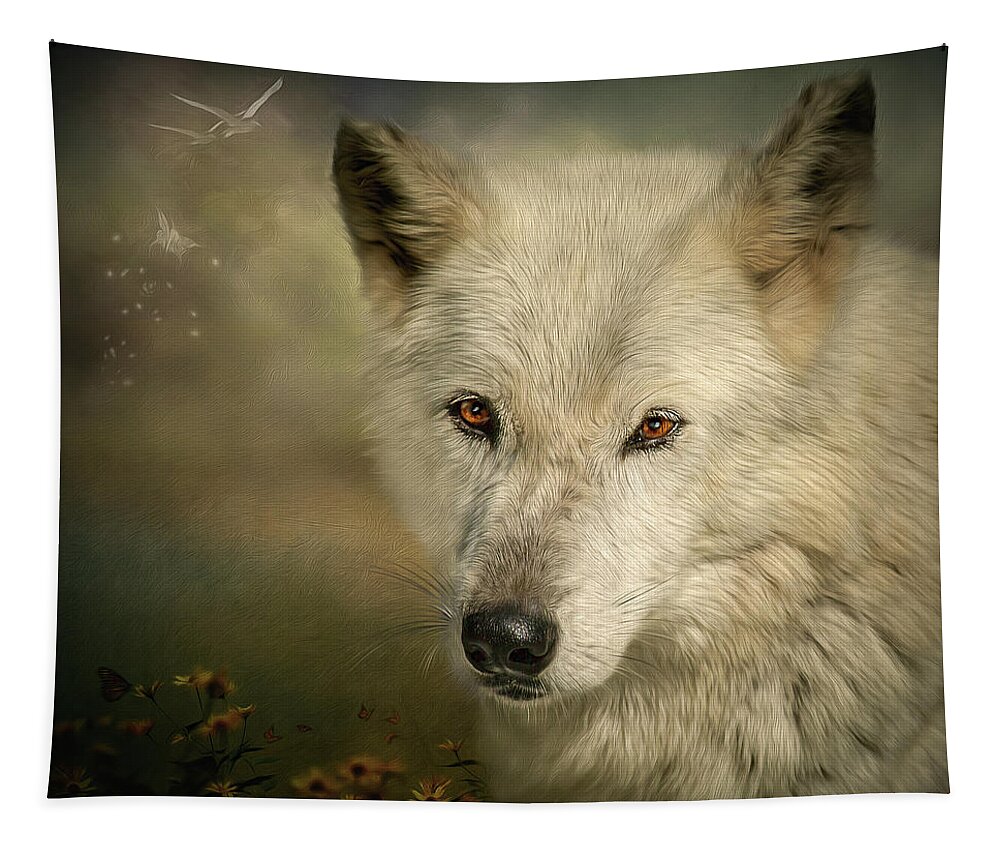 Wolf Tapestry featuring the digital art Buttercup by Maggy Pease