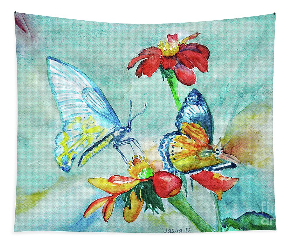 Spring Tapestry featuring the painting Butterfly dance by Jasna Dragun