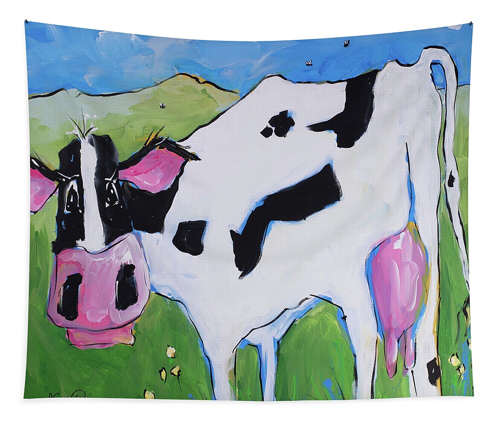 Cow Tapestry featuring the painting Buzzed by Terri Einer