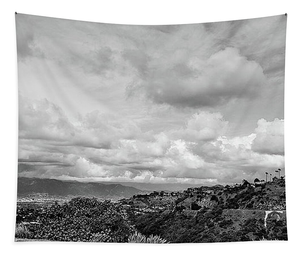 View From Mulholland Drive Facing North Tapestry featuring the photograph BW View from Mulholland Drive Facing North by Jera Sky