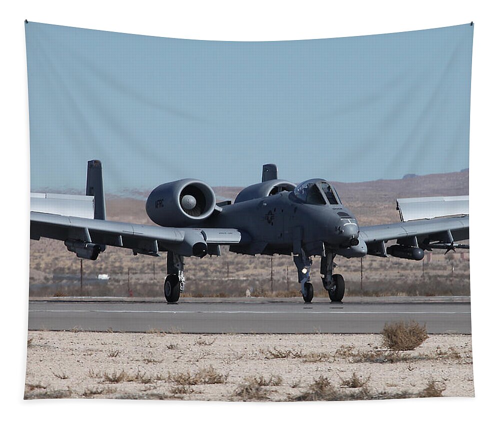 Warthog Tapestry featuring the photograph C AFRC A-10 Warthog Recovering to Nellis AFB by Custom Aviation Art