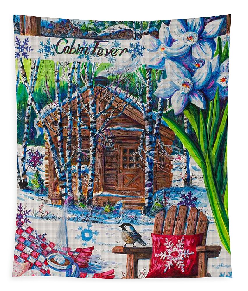 Log Cabin Tapestry featuring the painting Cabin Fever by Diane Phalen