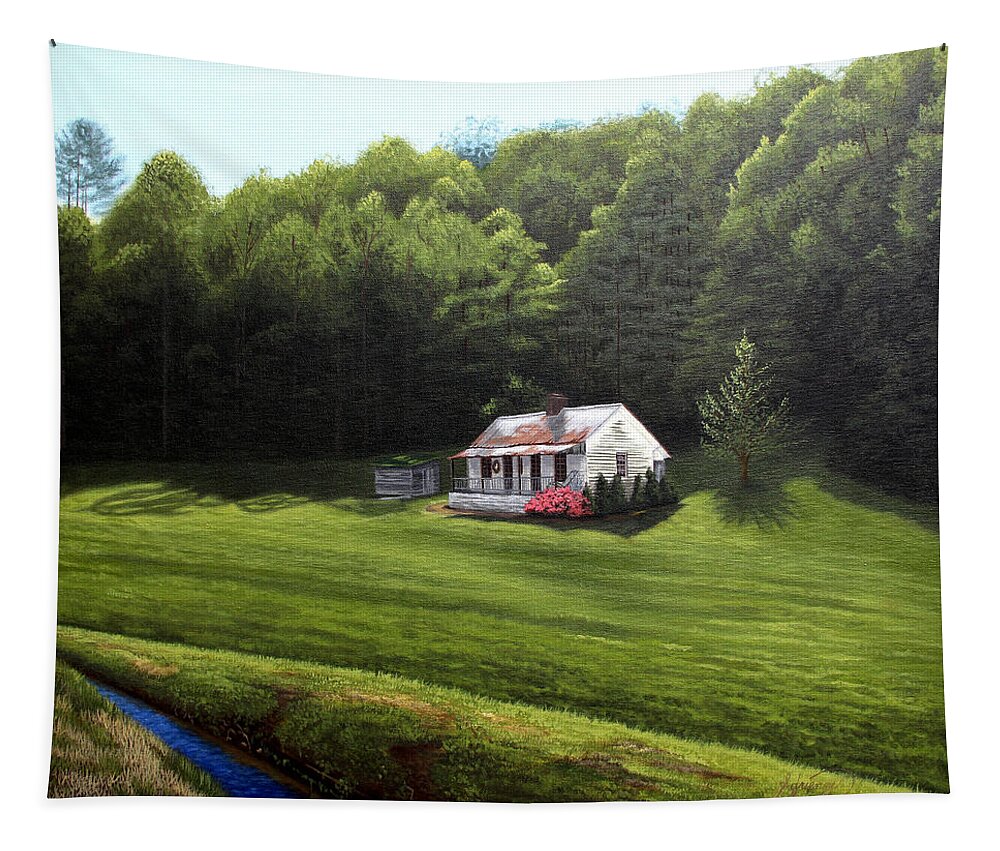 Cabin Tapestry featuring the painting Cabin on Cartertwn by Adrienne Dye