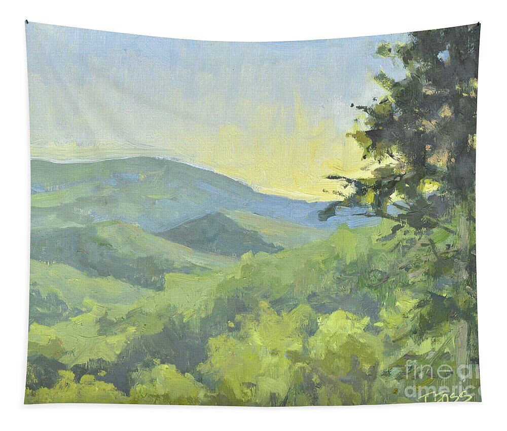 Smoky Mountains Tapestry featuring the painting Cabin Views by Tiffany Foss