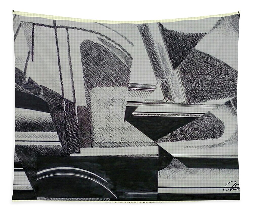 Cadillac Tapestry featuring the drawing Cadillac cubism by Cepiatone Fine Art Callie E Austin