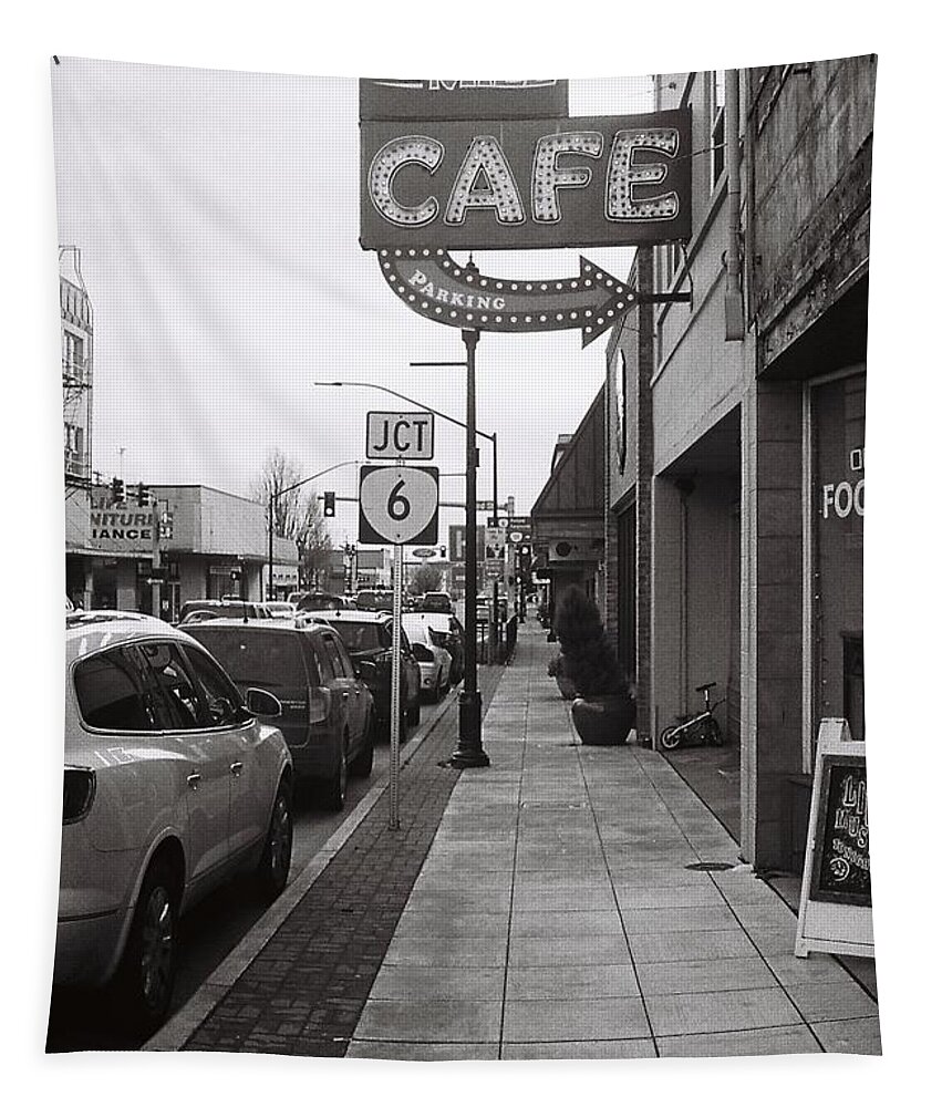 Street Photography Tapestry featuring the photograph Cafe in Quiet Town by Chriss Pagani
