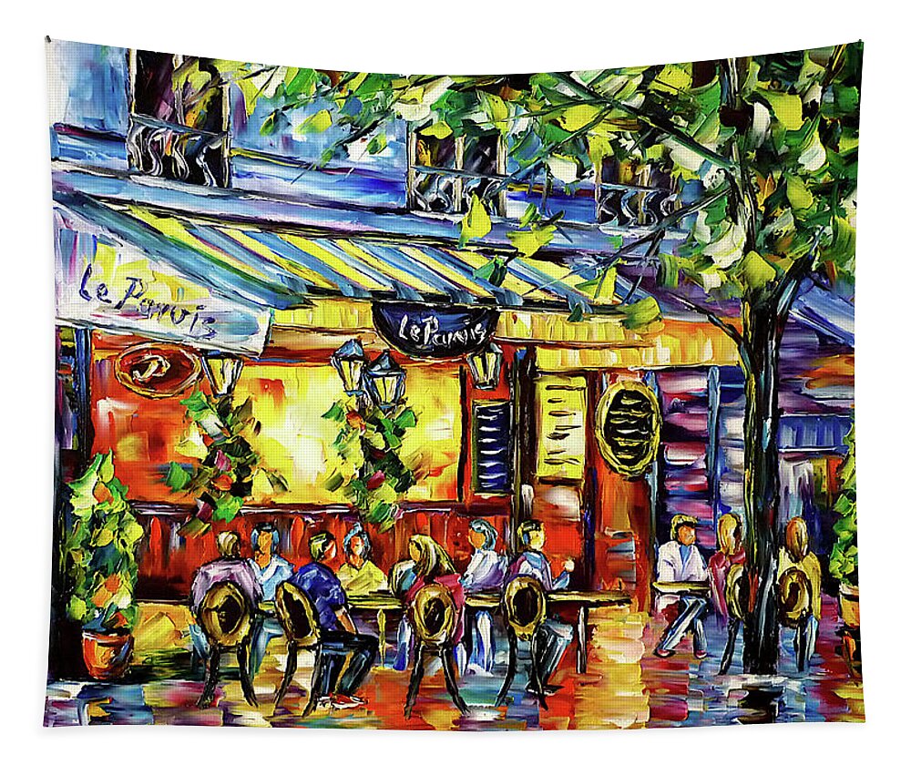 Summer In Paris Tapestry featuring the painting Cafe Le Parvis, Paris by Mirek Kuzniar